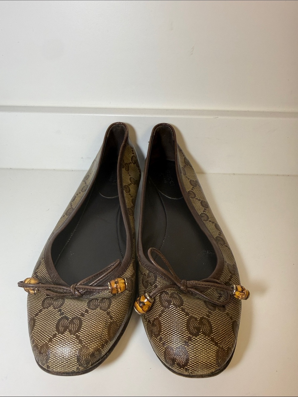 Gucci Brown Monogram Ballet Flats with Bamboo Accents - Size 36.5 (US Size 6)